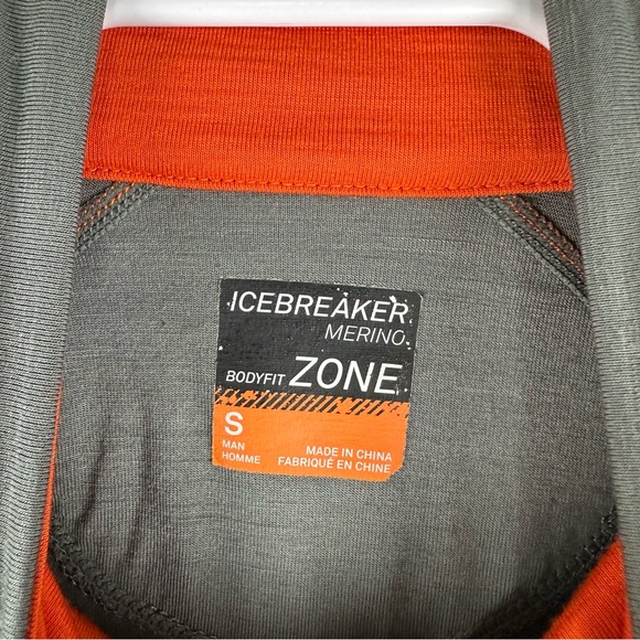 Icebreaker Men’s Gray Orange Merino Bodyfit Zone 1/2 Zip Pullover Size Small - Picture 5 of 5